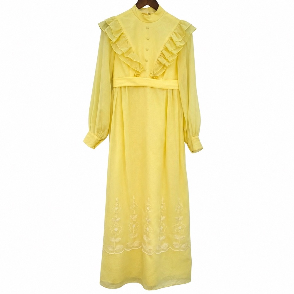 VTG 70's Handmade Gunne Sax Inspire Dot Embroid. Long Sleeve Prairie Dress Sz 6